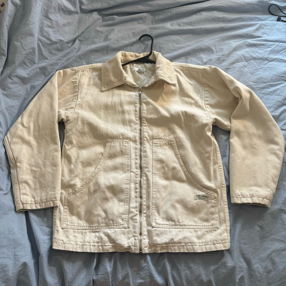 Topshop oversized work carpenter zip jacket in cream color size S/4